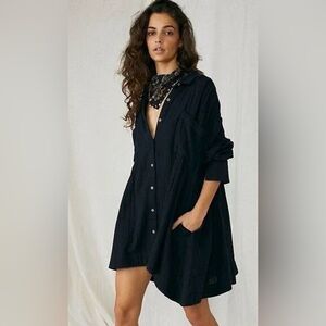 Free People "The Voyager" Shirtdress | Black Cotton Gauze | NWT